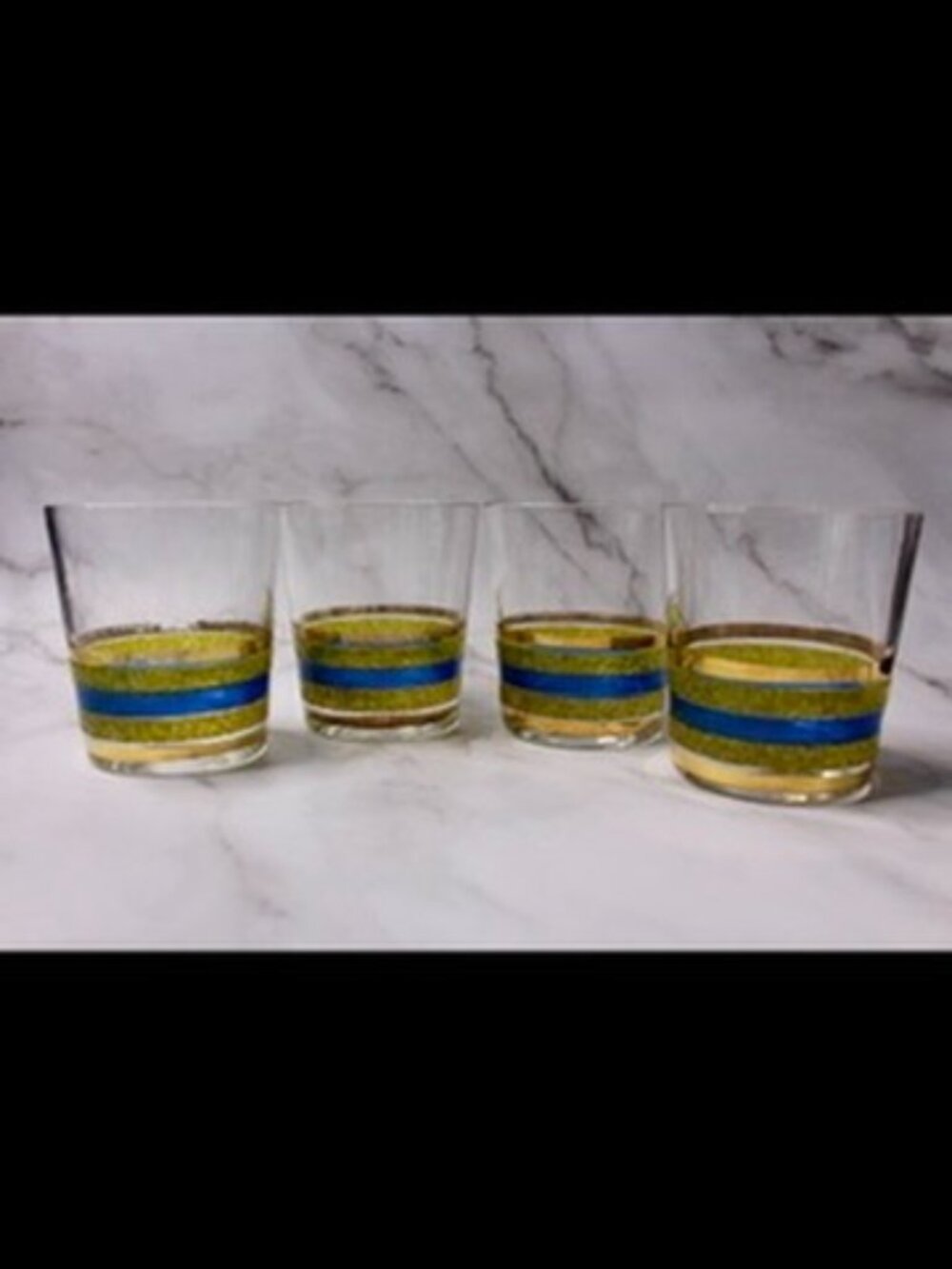 Set of Four MCM Striped Low Ball Glasses